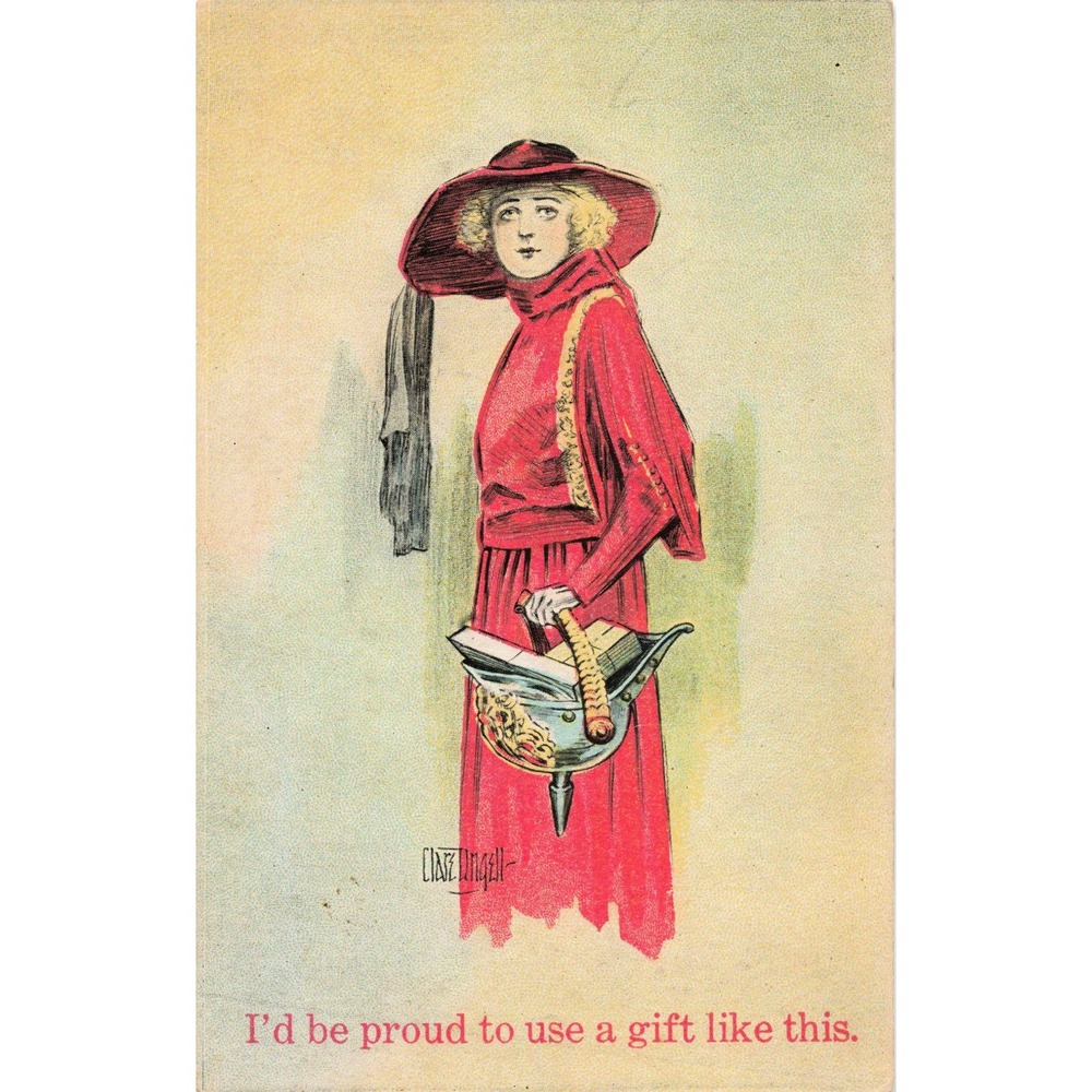 Vintage 1919 Clare Angell Postcard Woman in Red Dress Gift Basket Bamforth & Co - Picture 1 of 2